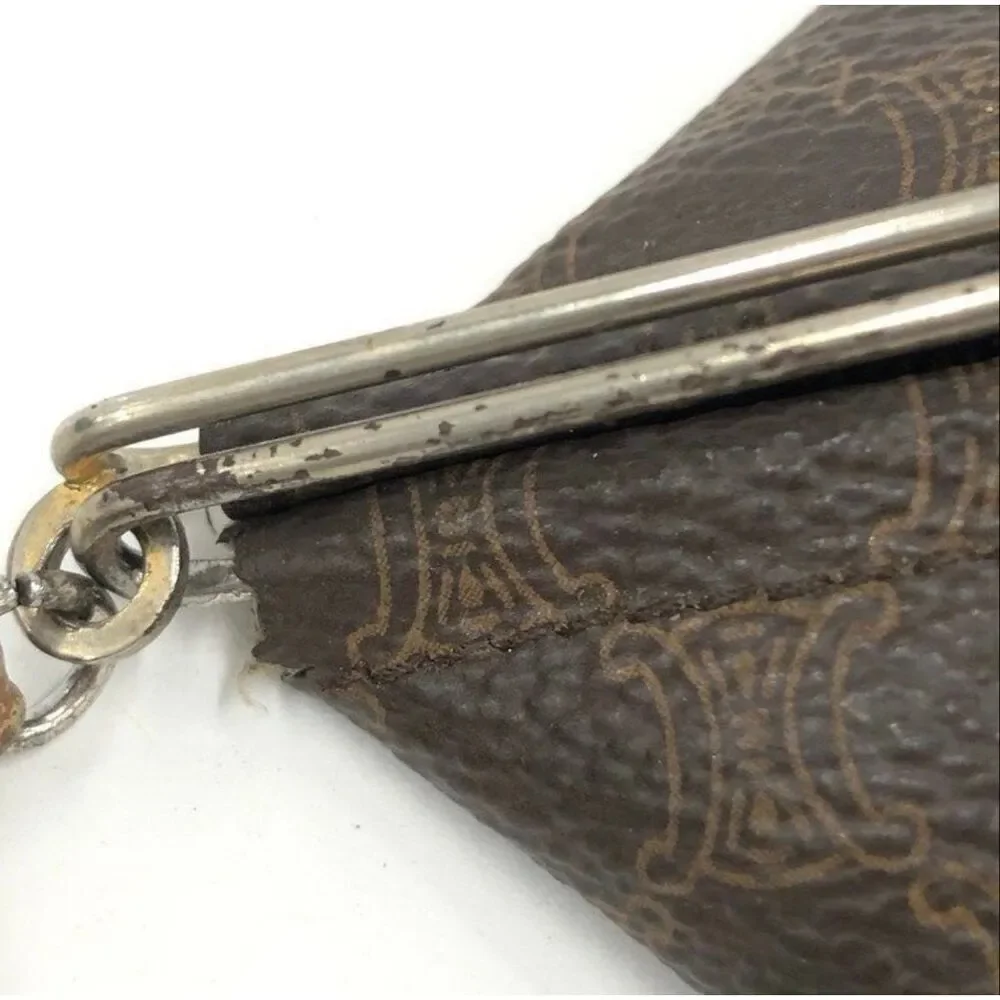 Celine Macadam Coin Case Pouch Brown Logo Print Leather Luxury Charm Tassle